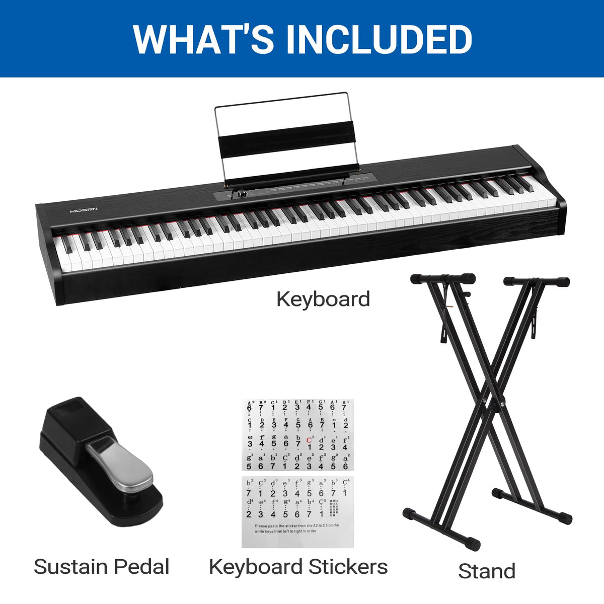 88-Key Weighted Digital Piano with X Stand and Sustain Pedal U40193