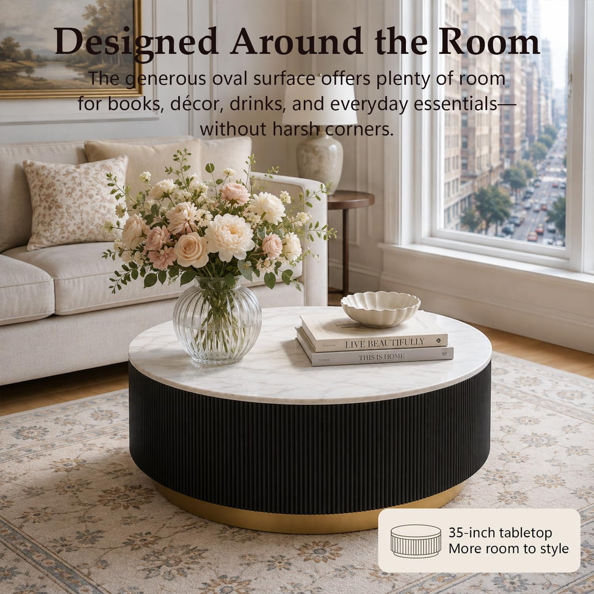 Marble Coffee Table with Pedestal Base Q90117