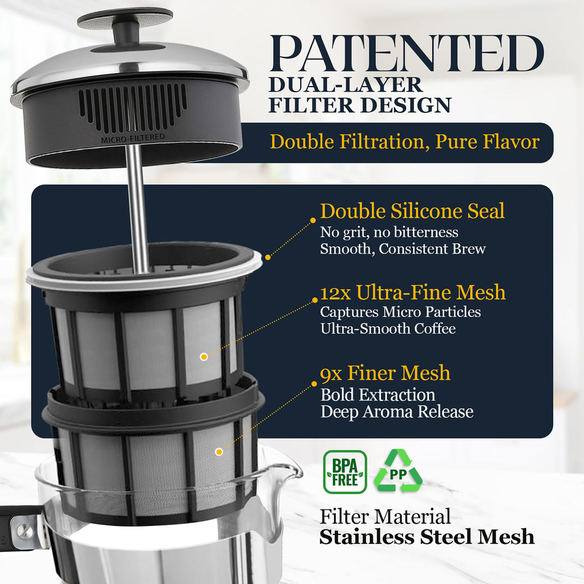 32oz Stainless Steel French Press Coffee Maker A1379