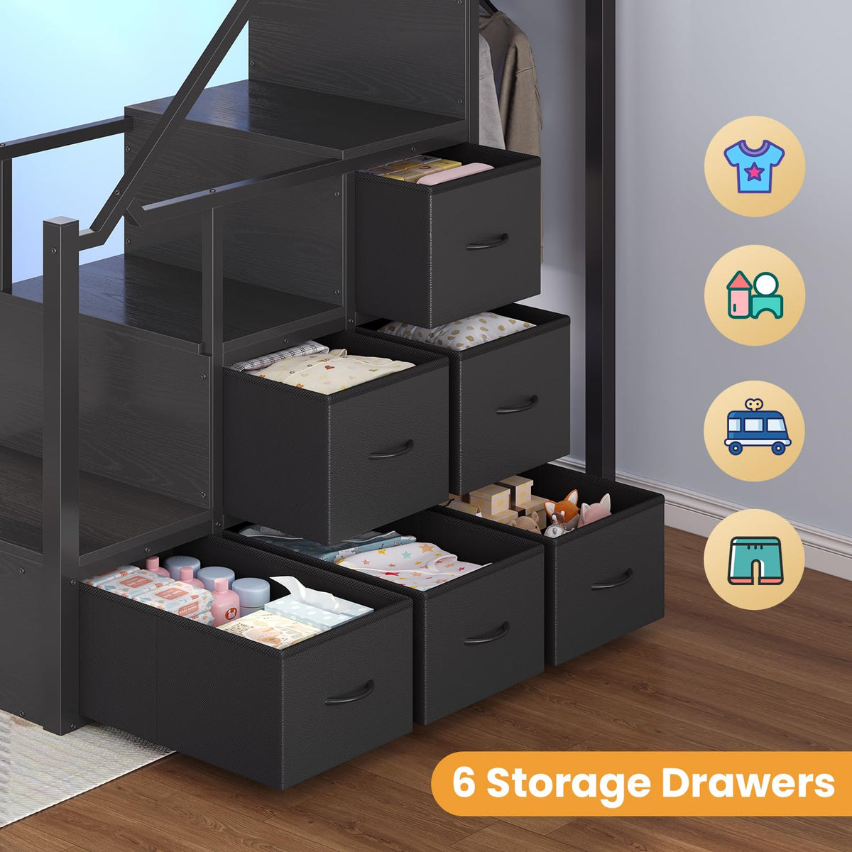 Full Size Loft Bed with Desk and Storage Stairs O696272