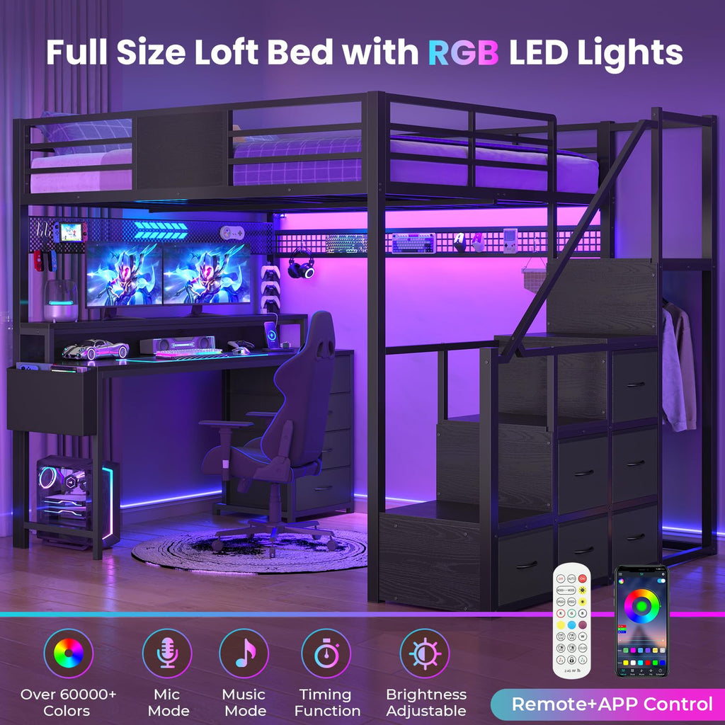 Full Size Loft Bed with Desk and Storage Stairs O696272