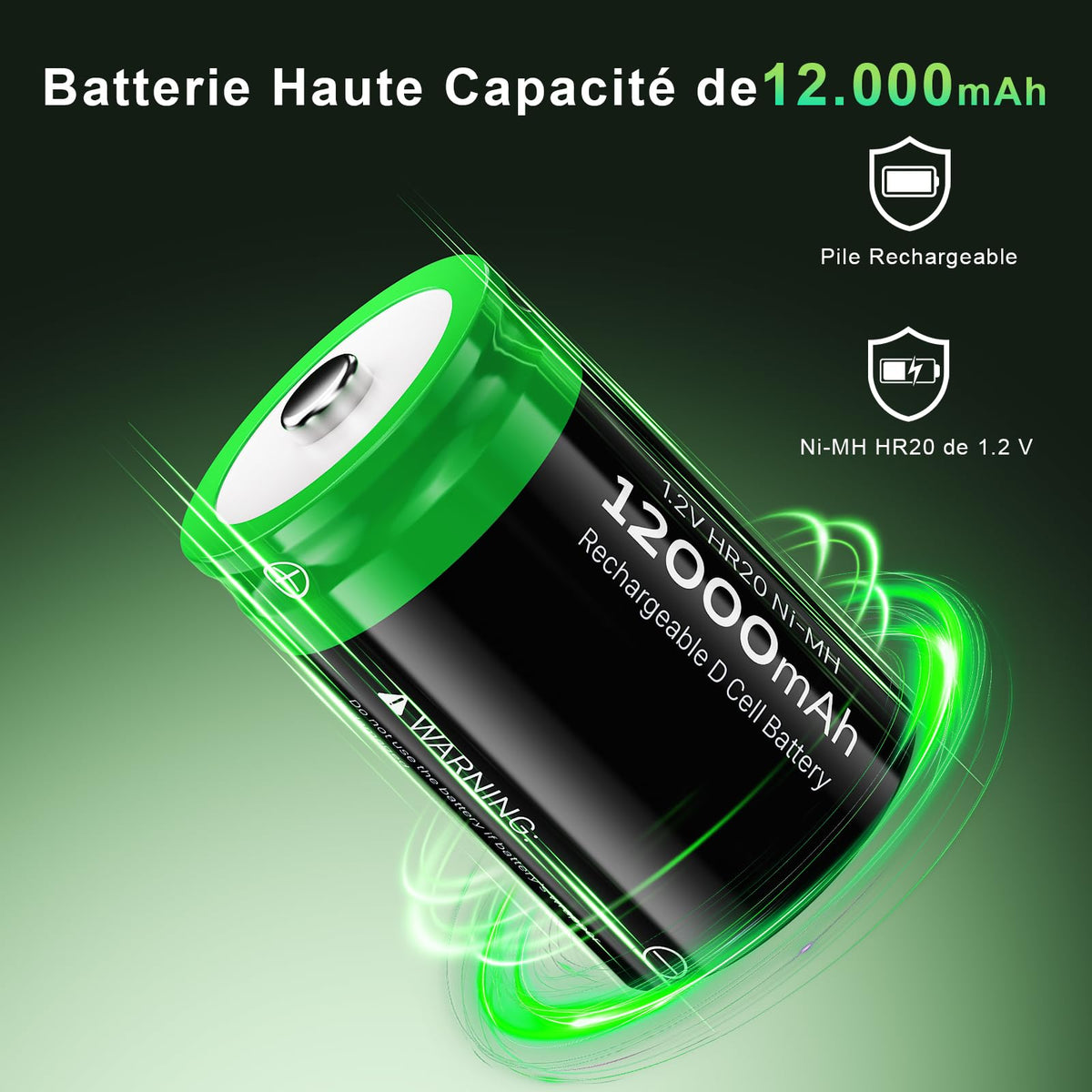 Rechargeable D Batteries, 12000mAh Ni-MH 1.2V 4-Pack K52184