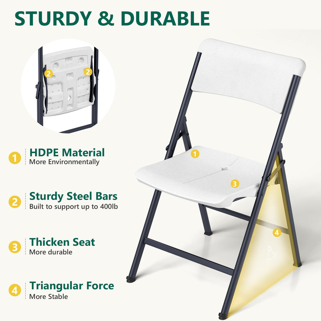 White 4 Pack Plastic Folding Chairs with Metal Frame B485