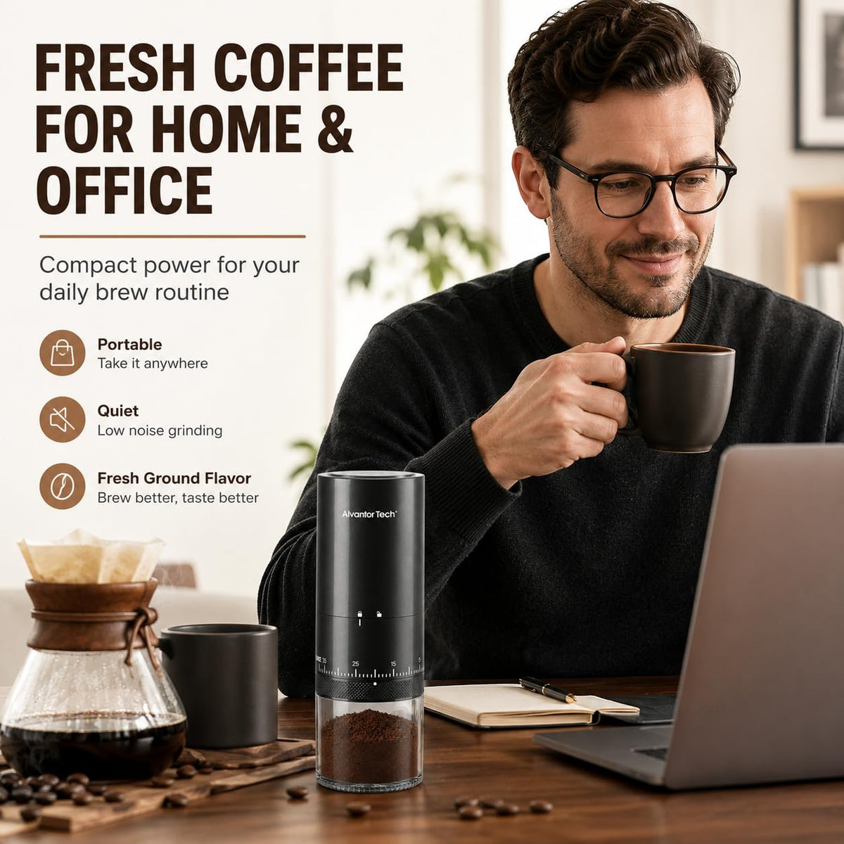 Portable Electric Burr Coffee Grinder with Ceramic Conical Burr U1428