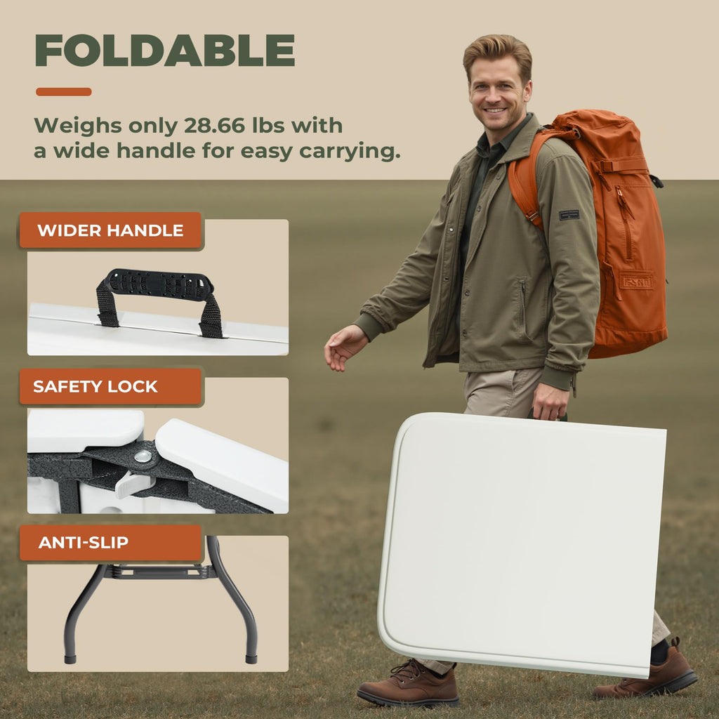 6FT Folding Table with Carry Handle, White, 1 Pack P396720