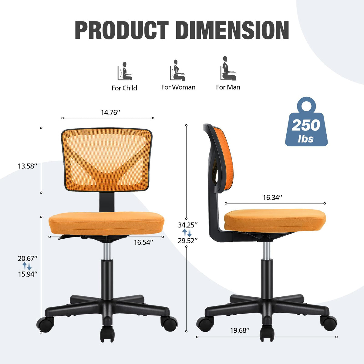 Orange Mesh Ergonomic Low-Back Swivel Office Chair D975
