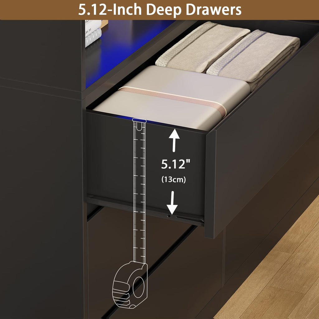 Black Dresser with LED Lights and Power Strip S61642