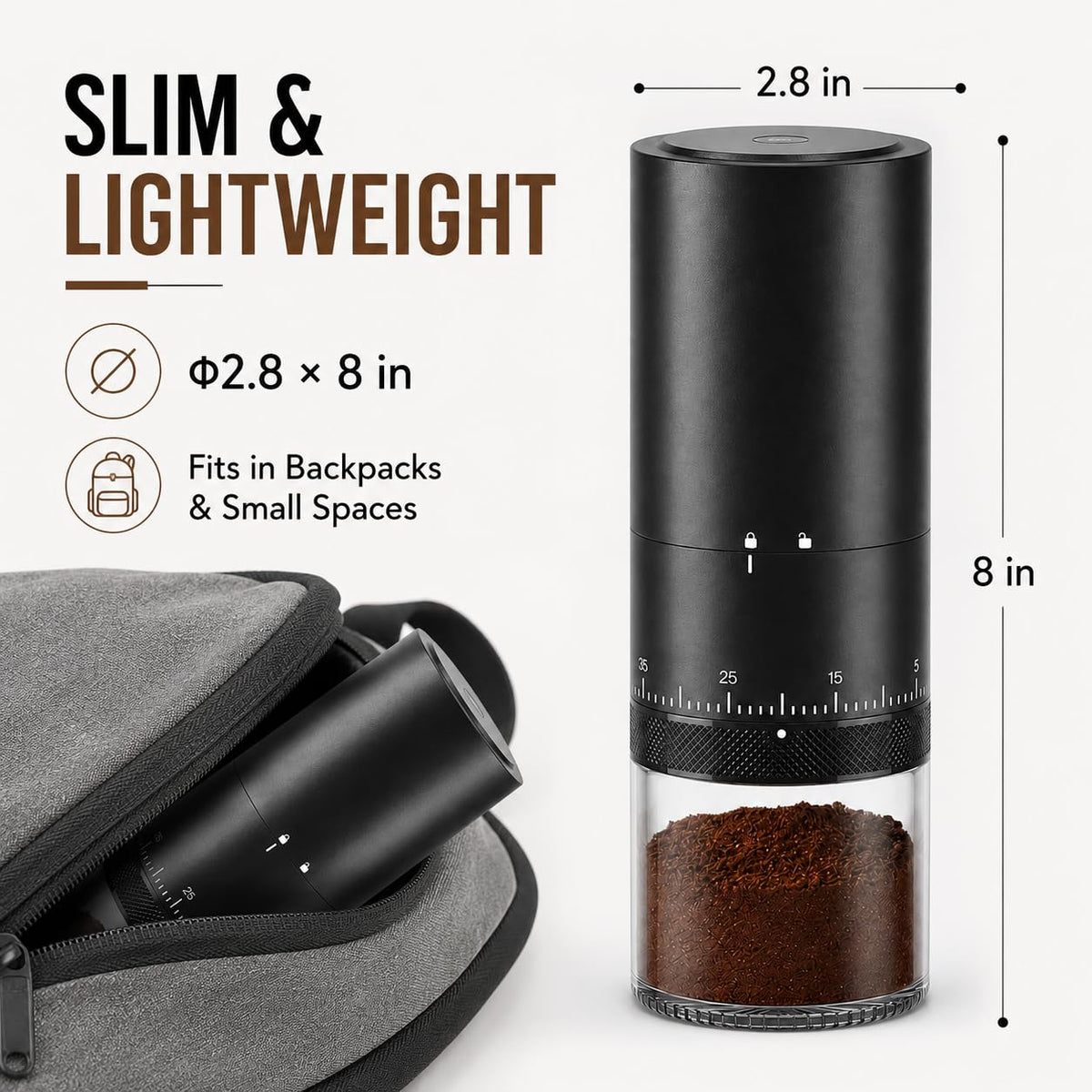 Portable Electric Burr Coffee Grinder with Ceramic Conical Burr U1428