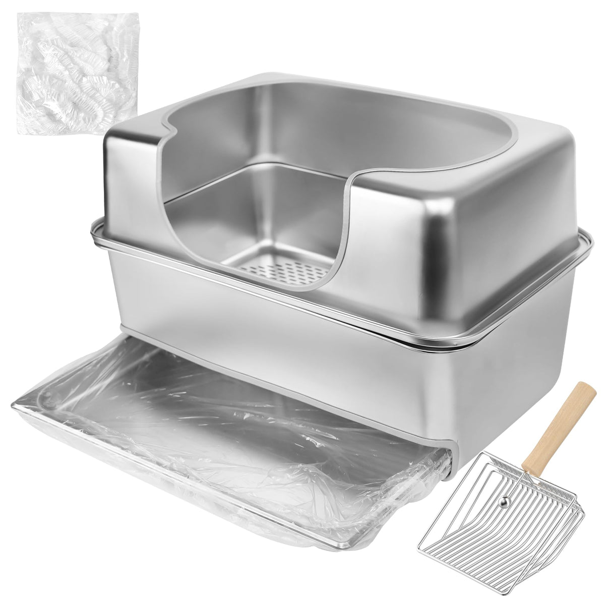 Stainless Steel Sifting Litter Box with Lid W895551
