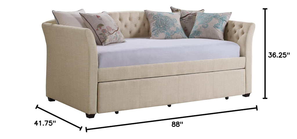 Beige Velvet Tufted Upholstered Twin Daybed with Trundle S48248