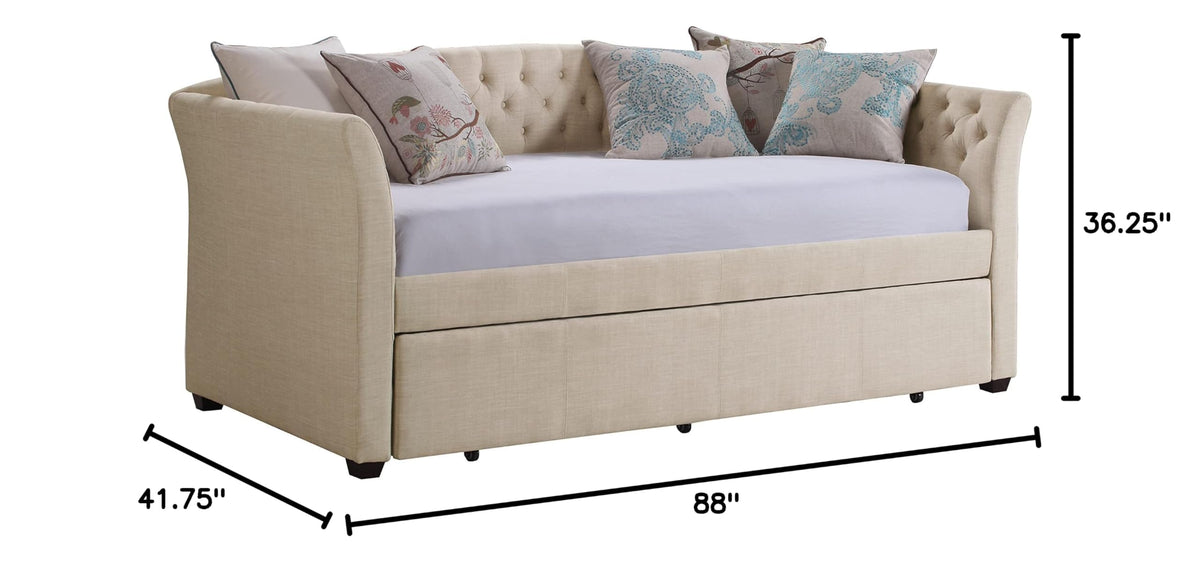 Beige Velvet Tufted Upholstered Twin Daybed with Trundle S48248