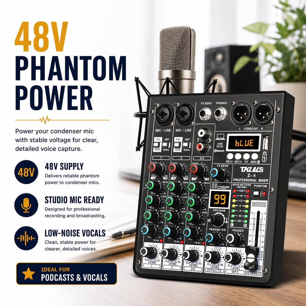 4 Channel Podcast Audio Mixer with 99 DSP Effects D394