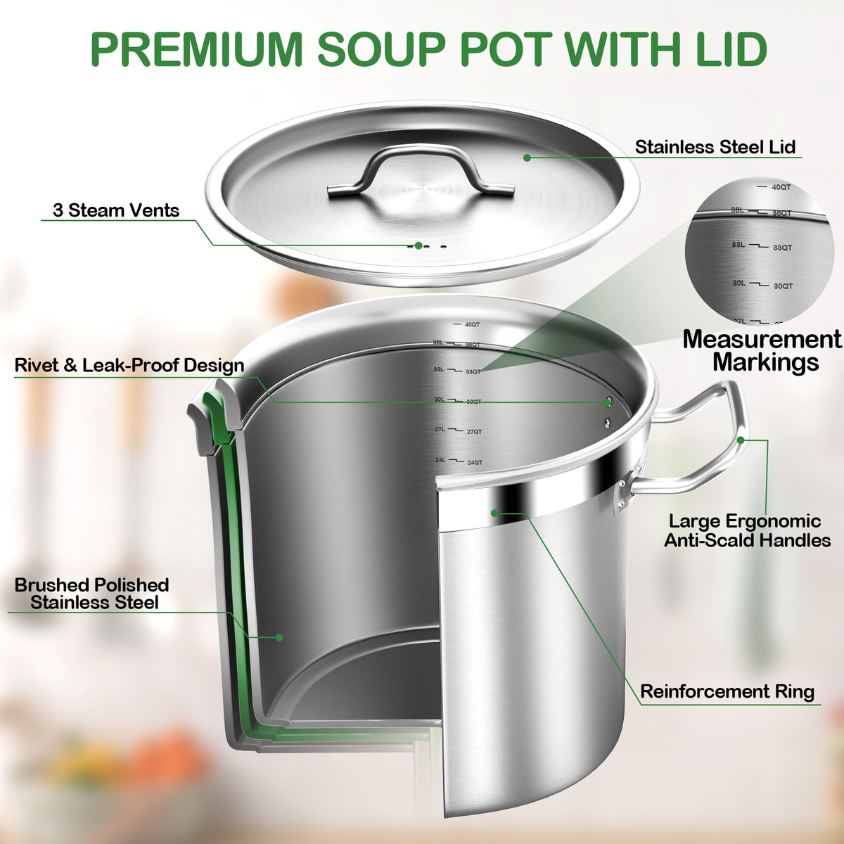 40 Quart Stainless Steel Stockpot with Lid W5864