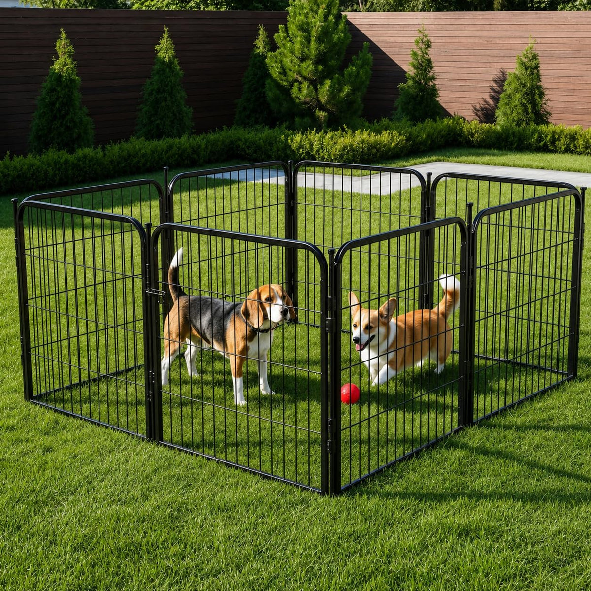 24 inch 8 Panel Portable Black Metal Pet Playpen L58007