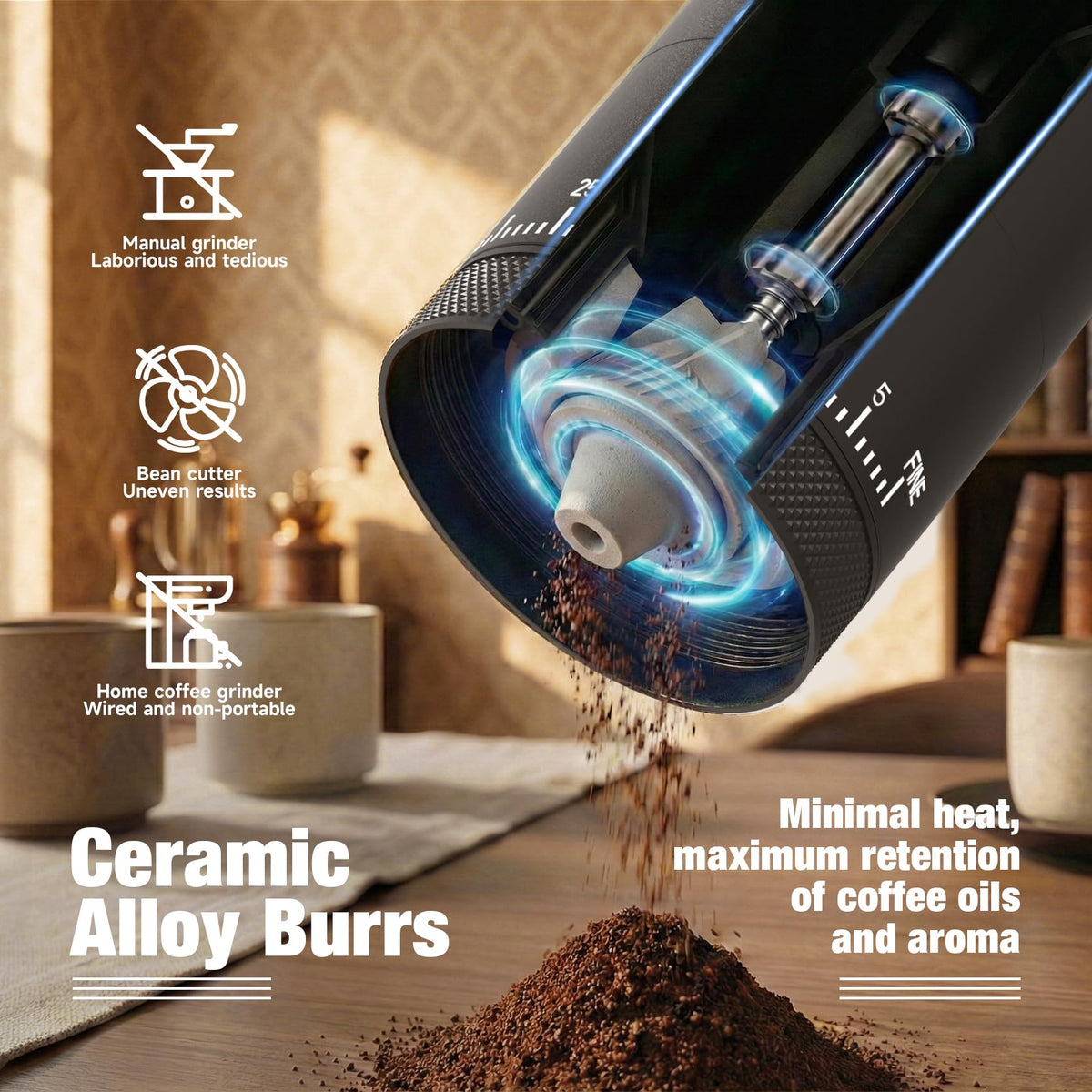 Portable Electric Burr Coffee Grinder with Ceramic Conical Burr U1428