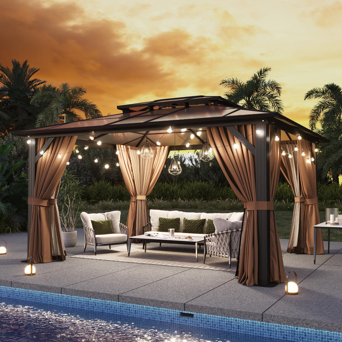 12'x10' Hardtop Gazebo with Polycarbonate Double Roof G1764