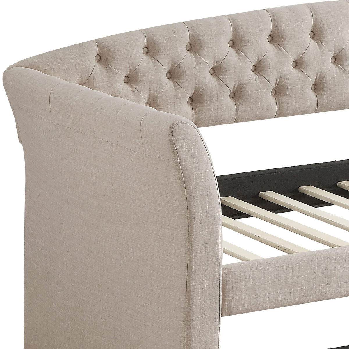 Beige Velvet Tufted Upholstered Twin Daybed with Trundle S48248