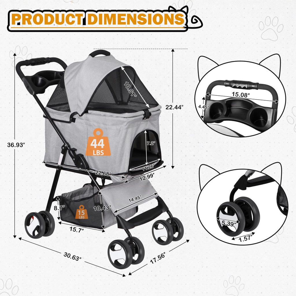 3 in1 Foldable Pet Stroller with 4 Wheels E8761