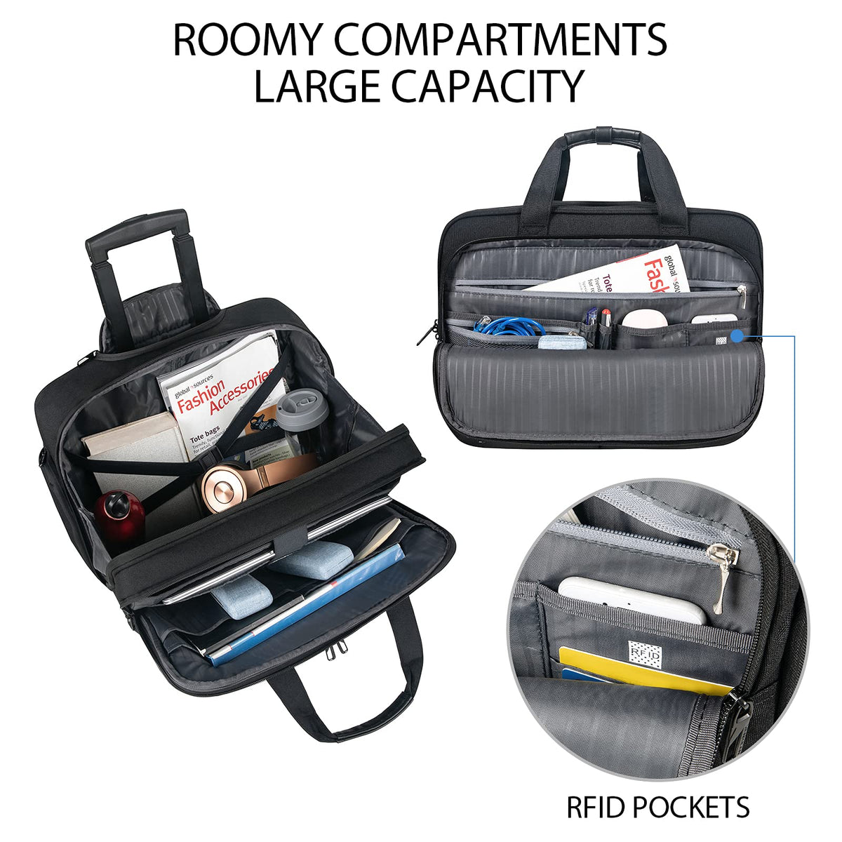 17.3 Inch Waterproof Black Rolling Laptop Bag O592