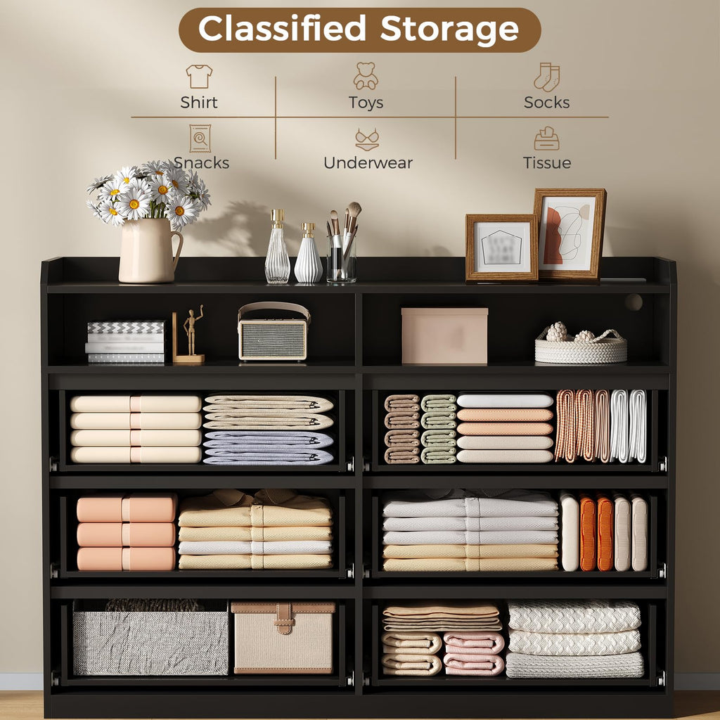 Black Dresser with LED Lights and Power Strip S61642