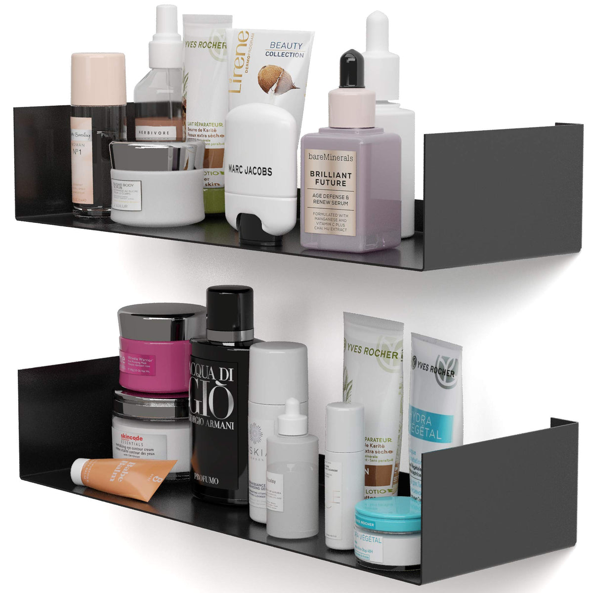 Black Set of 2 U Shape Wall Mount Metal Shelf D595