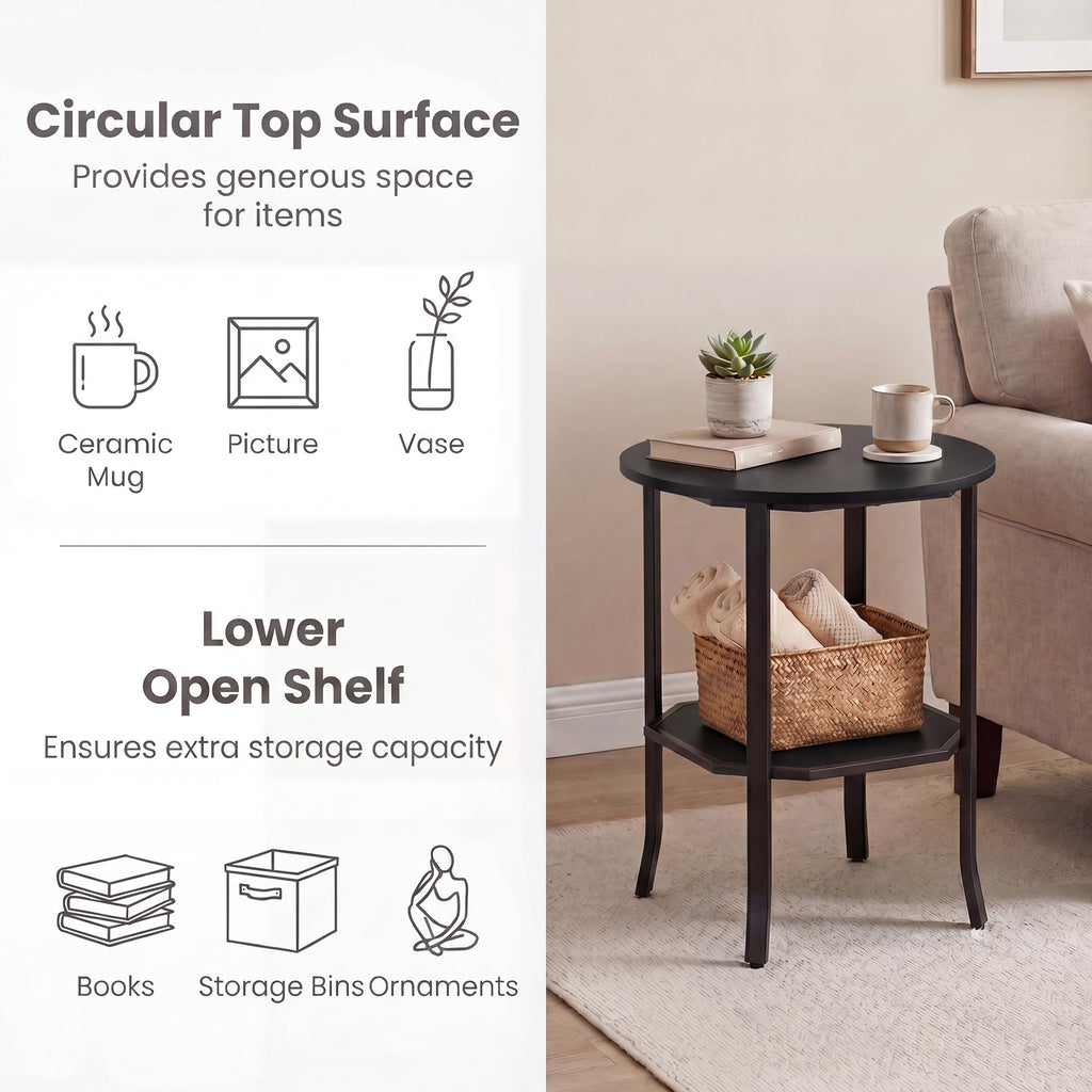 2-Tier Round Side End Table with Storage Shelf L50301