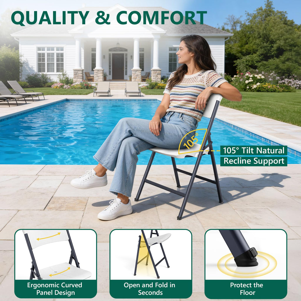 White 4 Pack Plastic Folding Chairs with Metal Frame B485