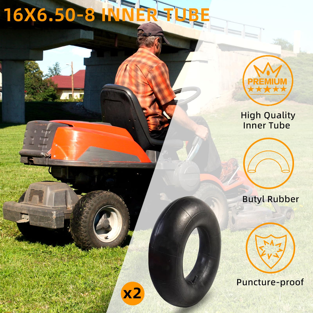 2 Pack 16x6.50-8/7.50-8 Lawn Mower Tire Inner Tubes with TR-13 Straight Valve Stem M8108