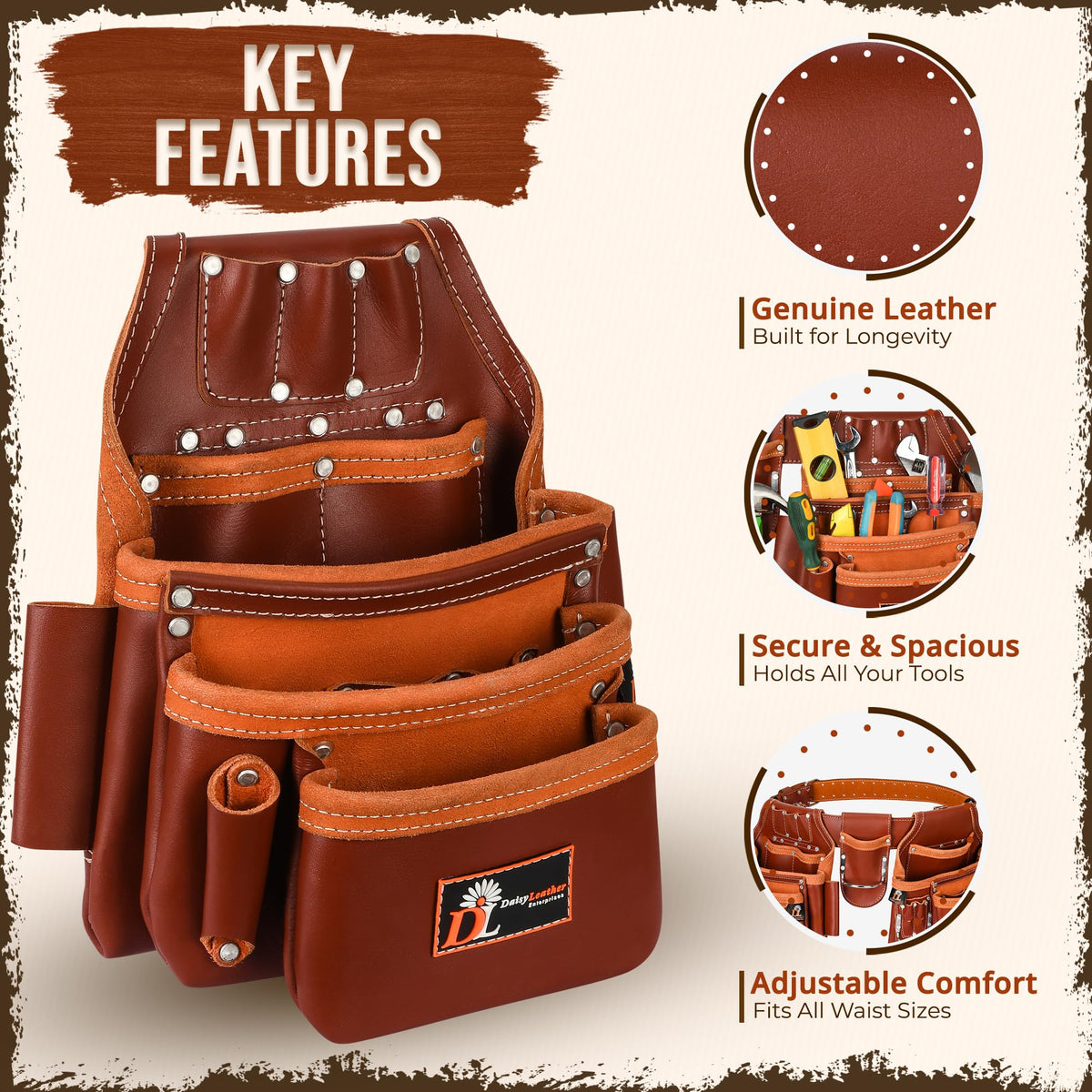 Leather Tool Belt 28 Pockets 2.5-inch Padded A283