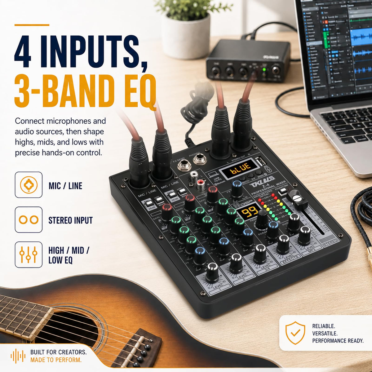 4 Channel Podcast Audio Mixer with 99 DSP Effects D394