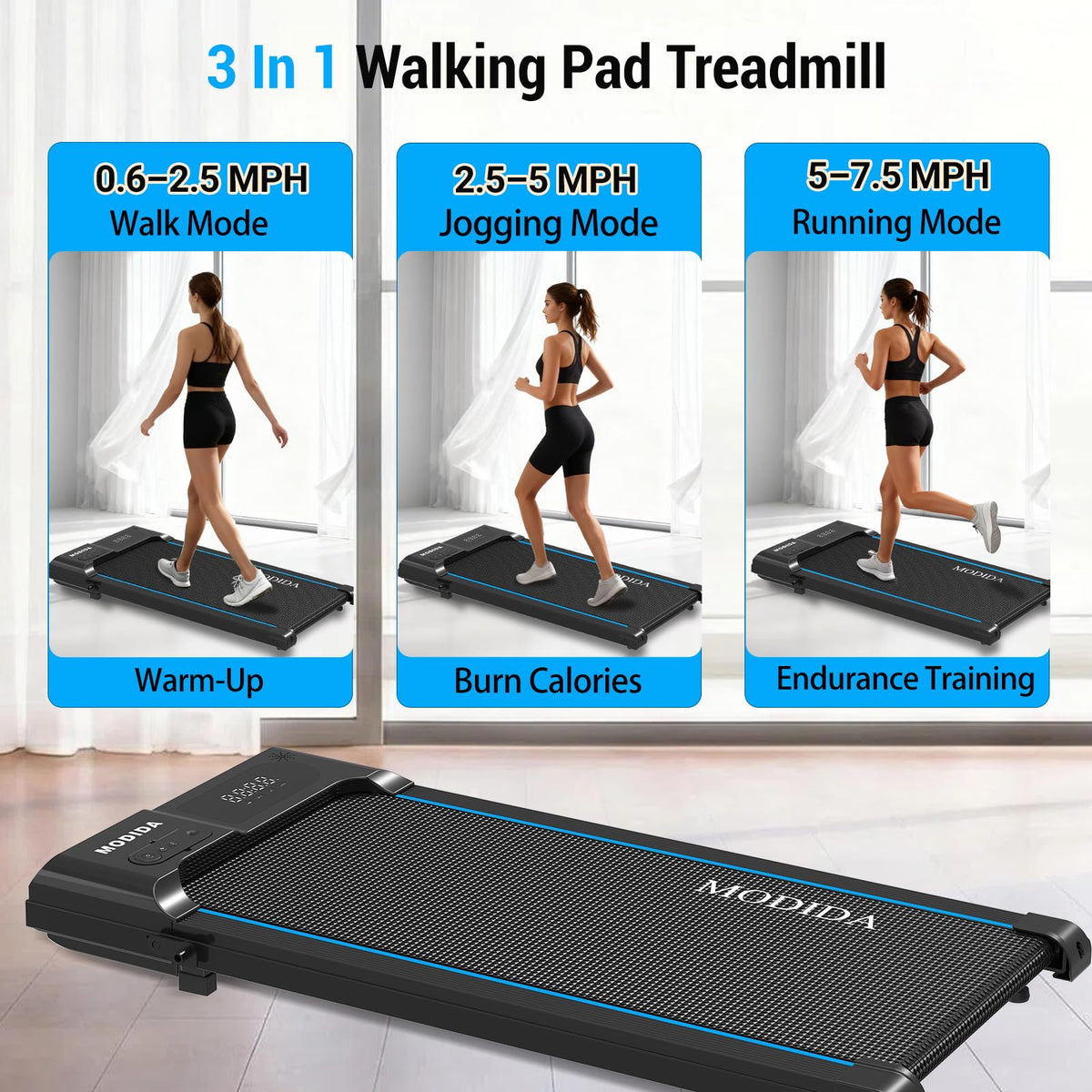 3 in 1 Under Desk Treadmill with Incline B12724