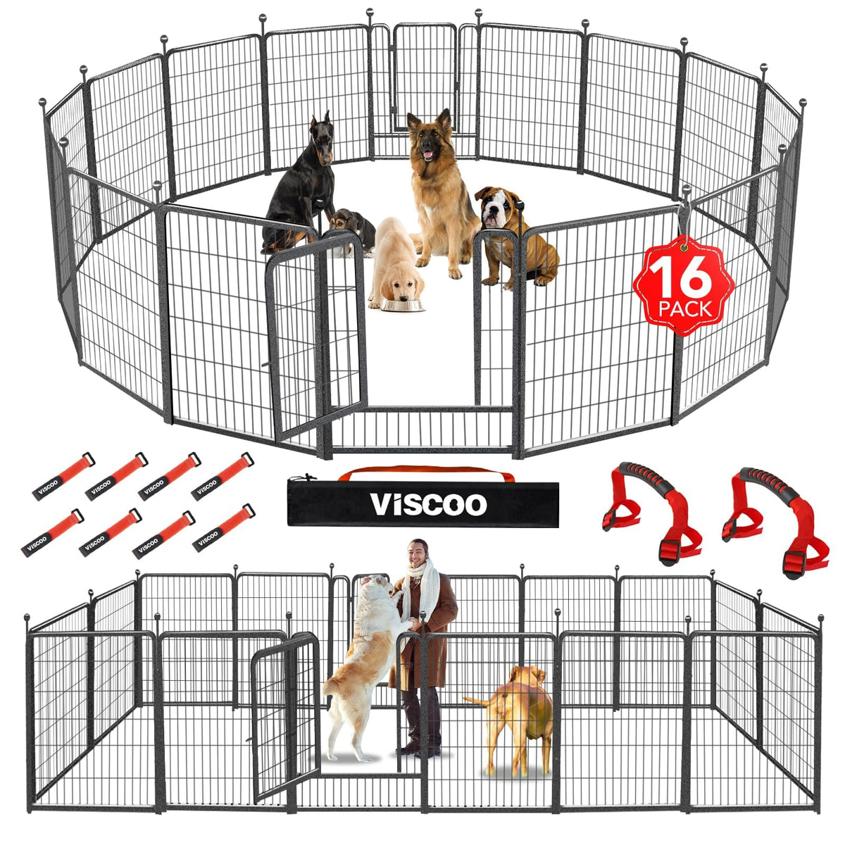 16 Panels 40" High Metal Dog Playpen with Gate M775305