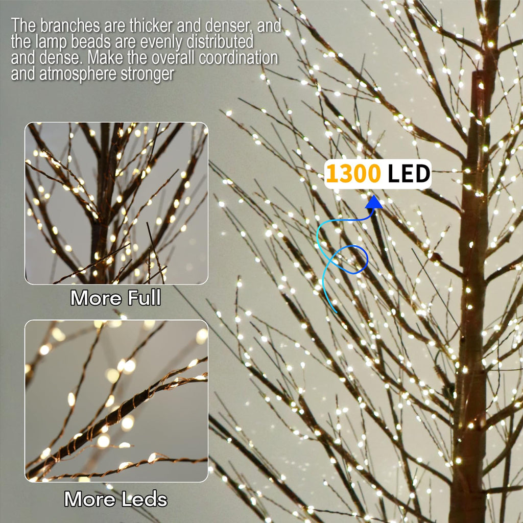 6FT Brown Lighted Birch Tree 1300LEDs Warm White Lights G98832