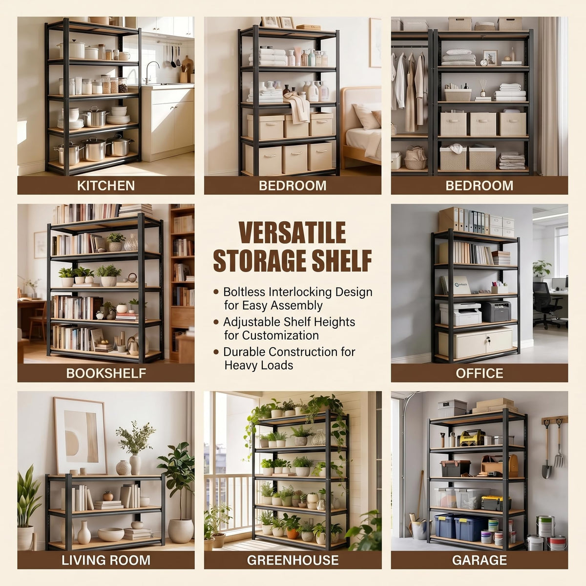 5 Tier Adjustable Wooden Bookshelf U9506