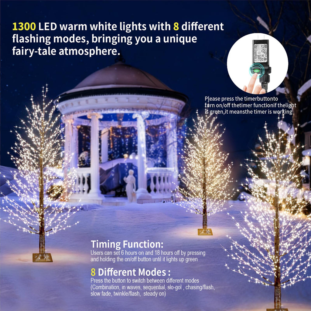 6FT Brown Lighted Birch Tree 1300LEDs Warm White Lights G98832