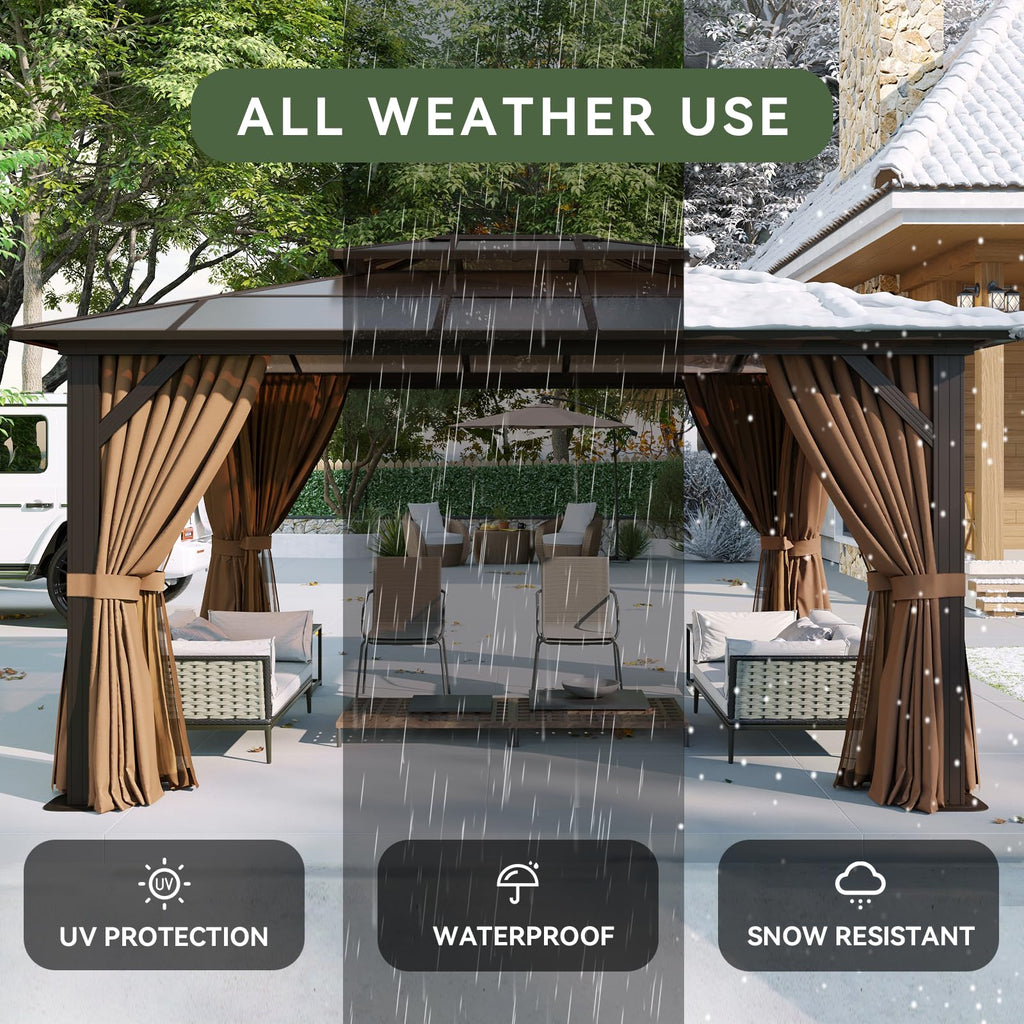 12'x10' Hardtop Gazebo with Polycarbonate Double Roof G1764