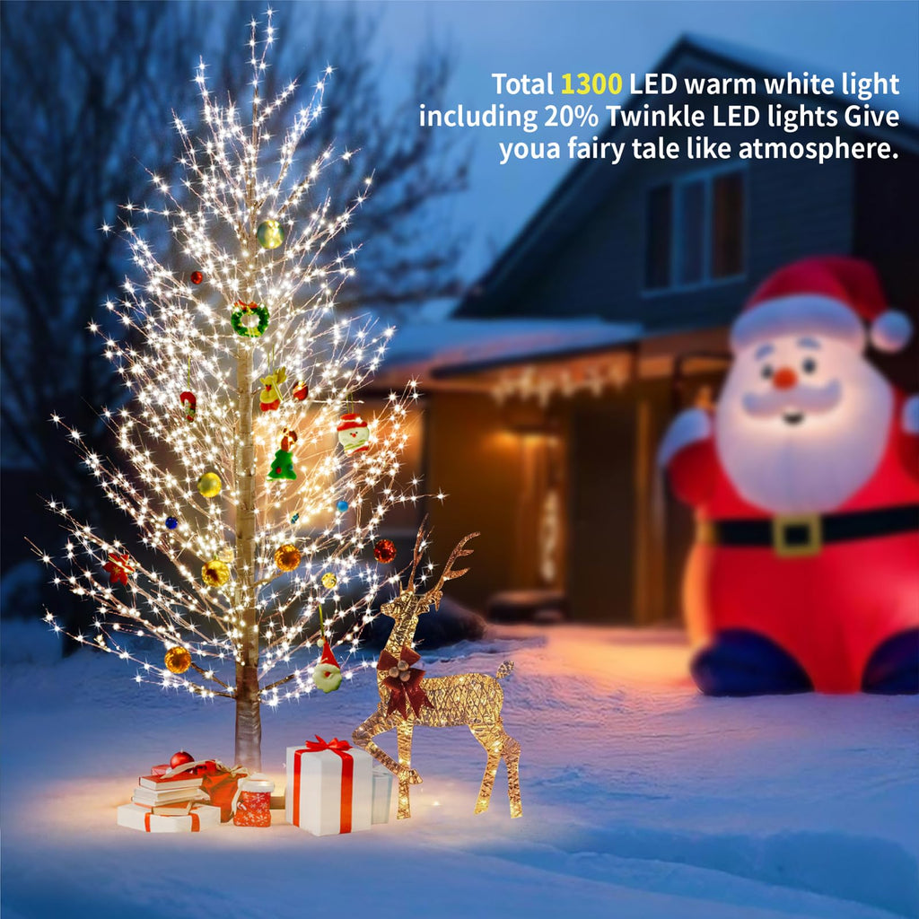 6FT Brown Lighted Birch Tree 1300LEDs Warm White Lights G98832