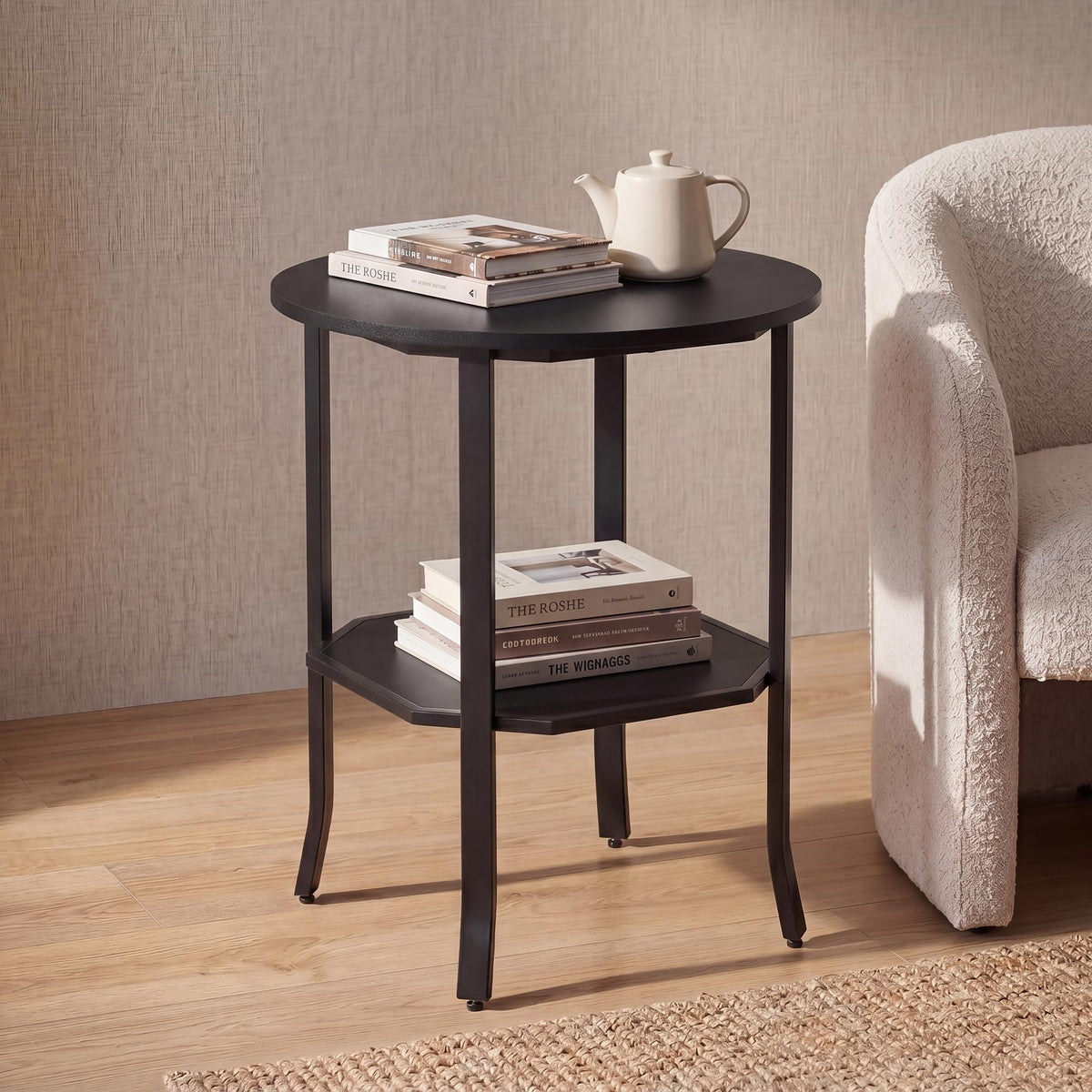 2-Tier Round Side End Table with Storage Shelf L50301