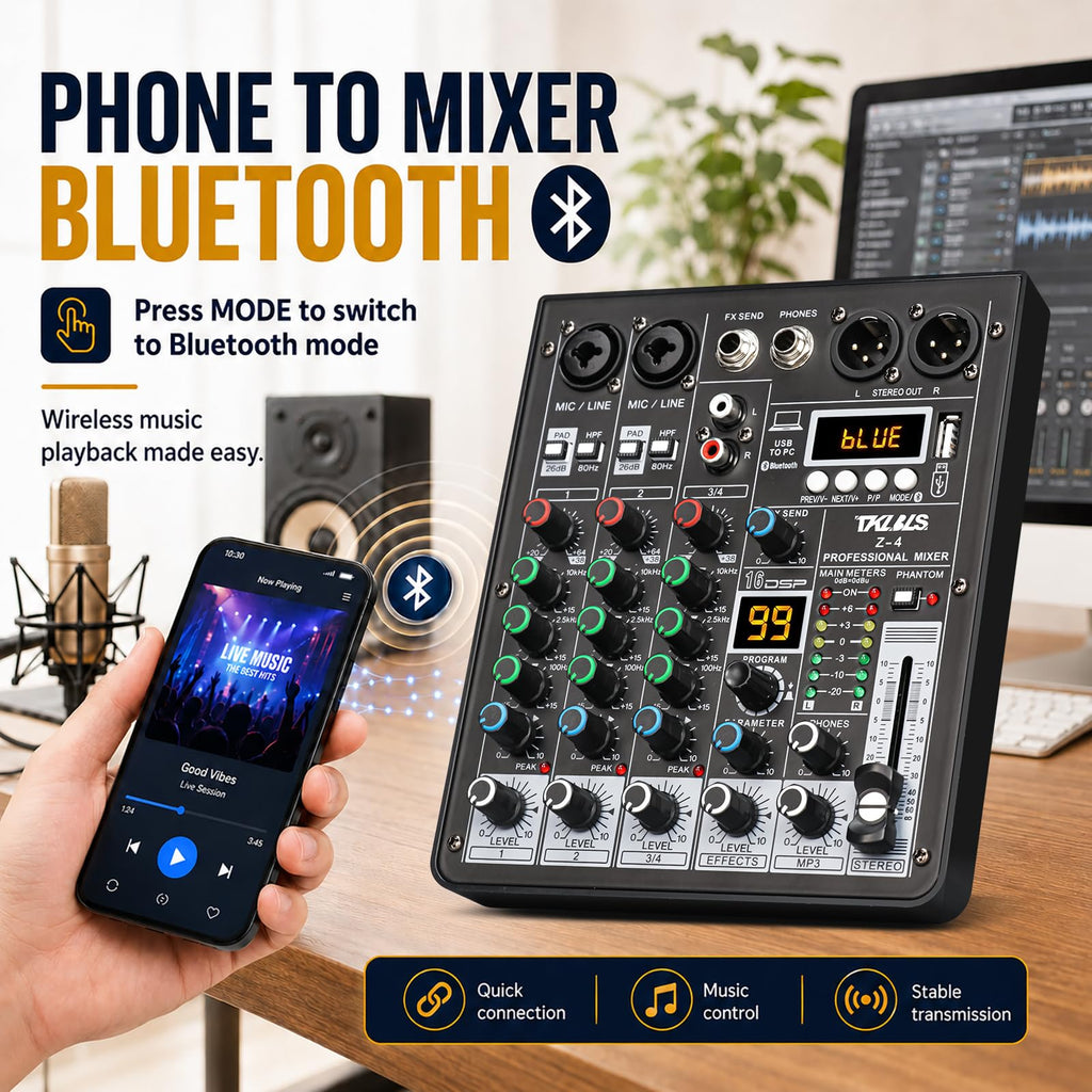 4 Channel Podcast Audio Mixer with 99 DSP Effects D394