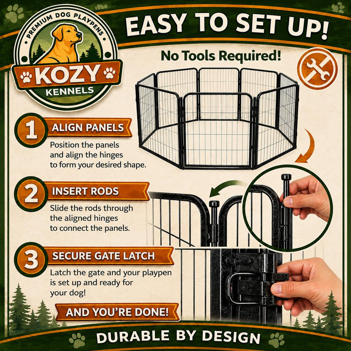 24 inch 8 Panel Portable Black Metal Pet Playpen L58007