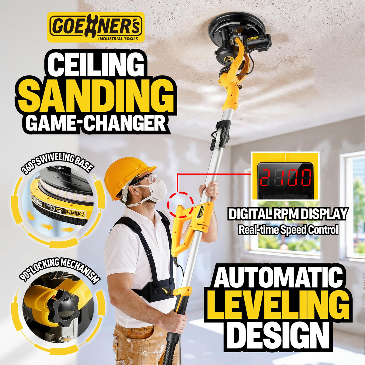 950W Electric Drywall Sander with Vacuum Dust Collector C97416