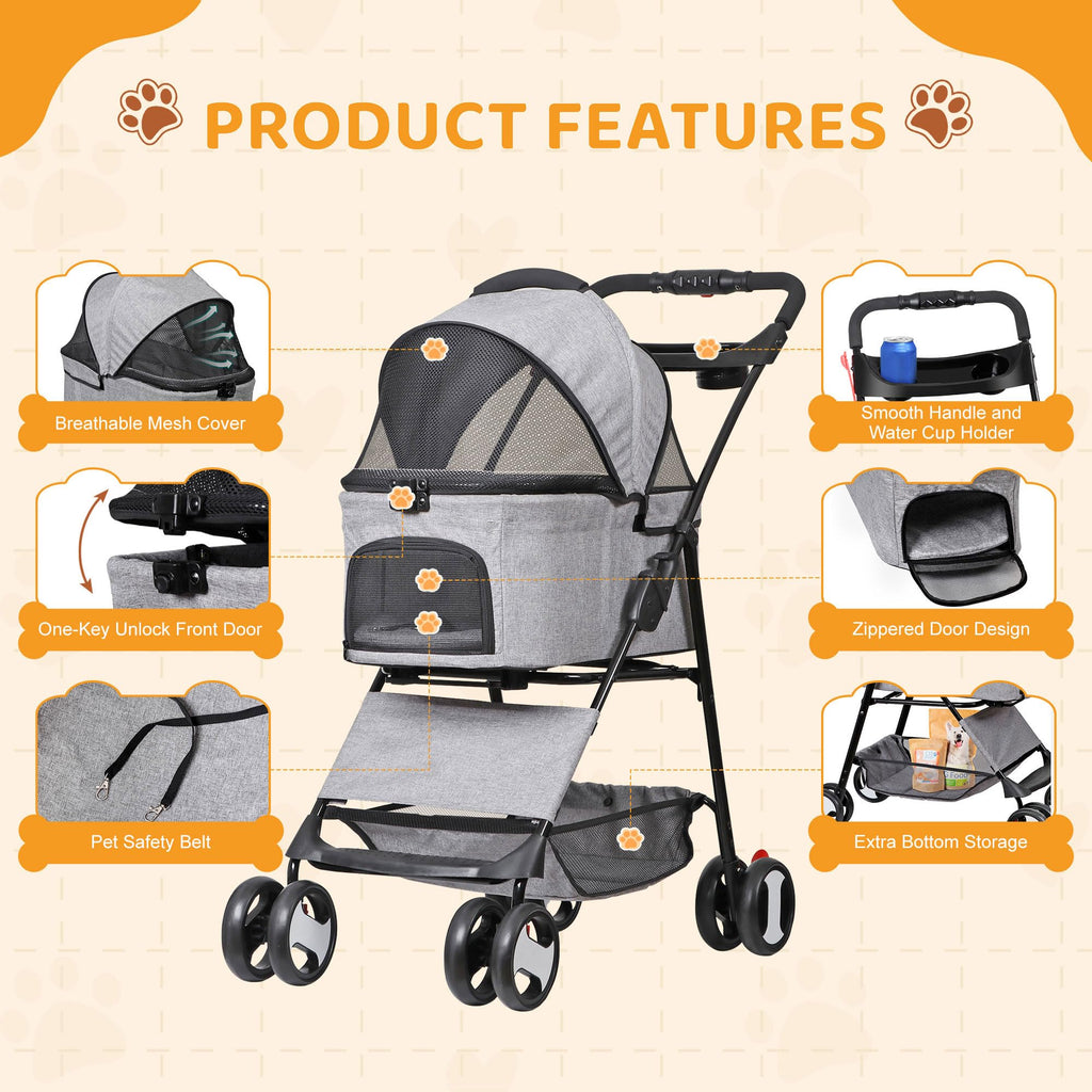 3 in1 Foldable Pet Stroller with 4 Wheels E8761