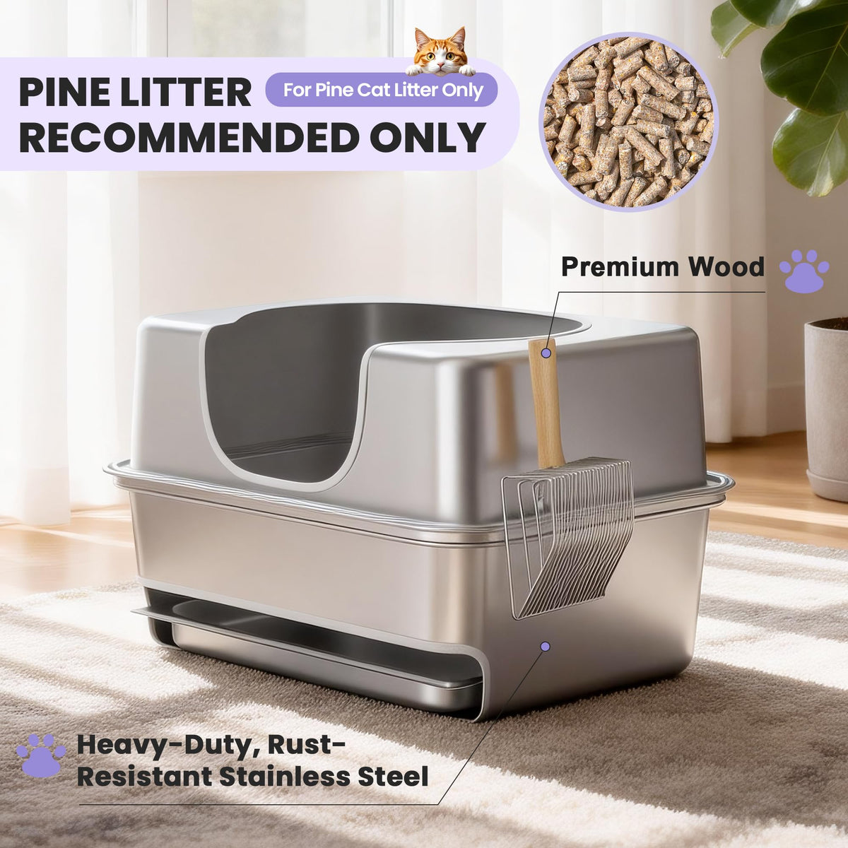 Stainless Steel Sifting Litter Box with Lid W895551