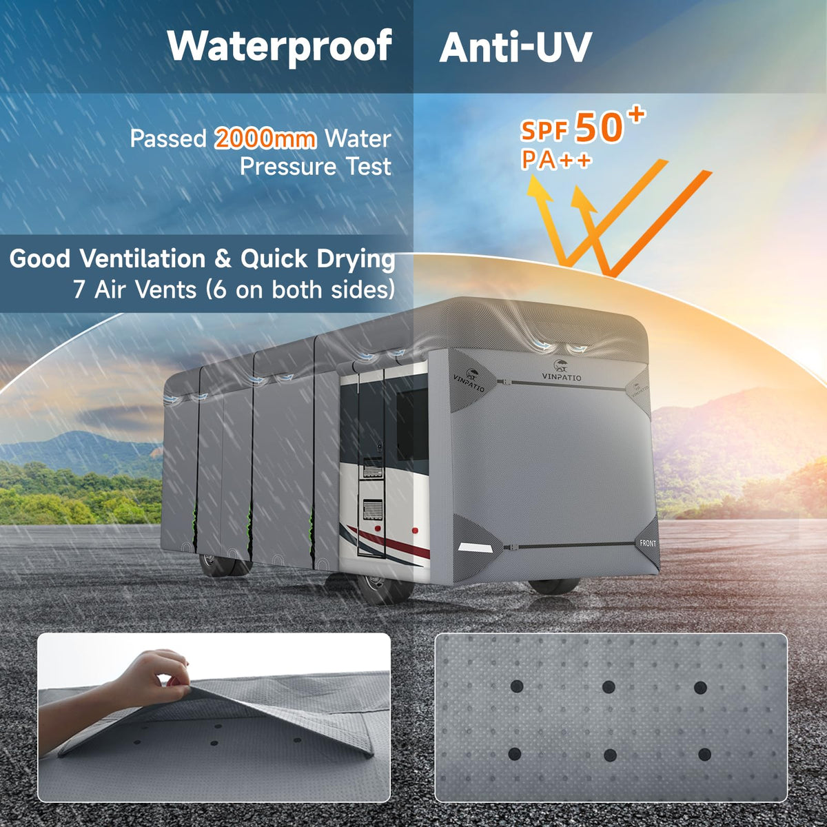 Class A RV Cover 7 Layers 34'-37' Windproof Waterproof C7289