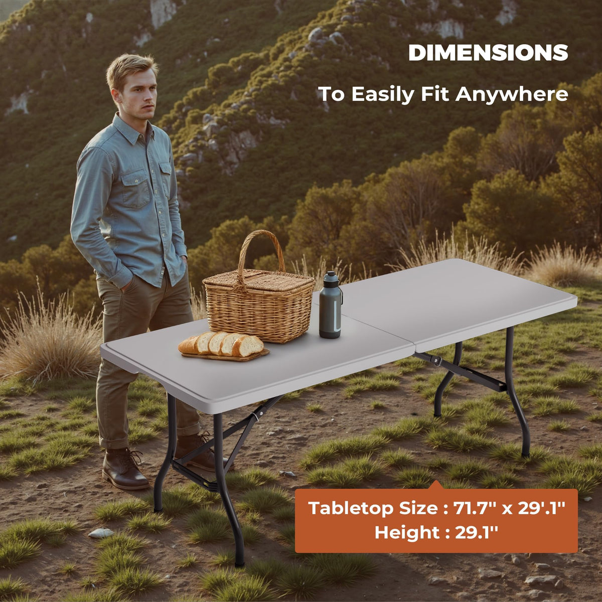 6FT Folding Table with Carry Handle, White, 1 Pack P396720