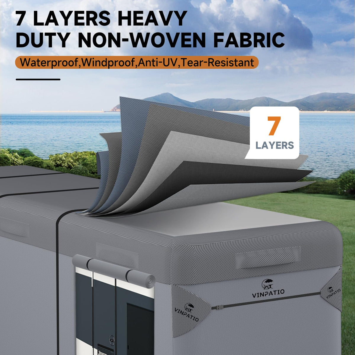 Class A RV Cover 7 Layers 34'-37' Windproof Waterproof C7289