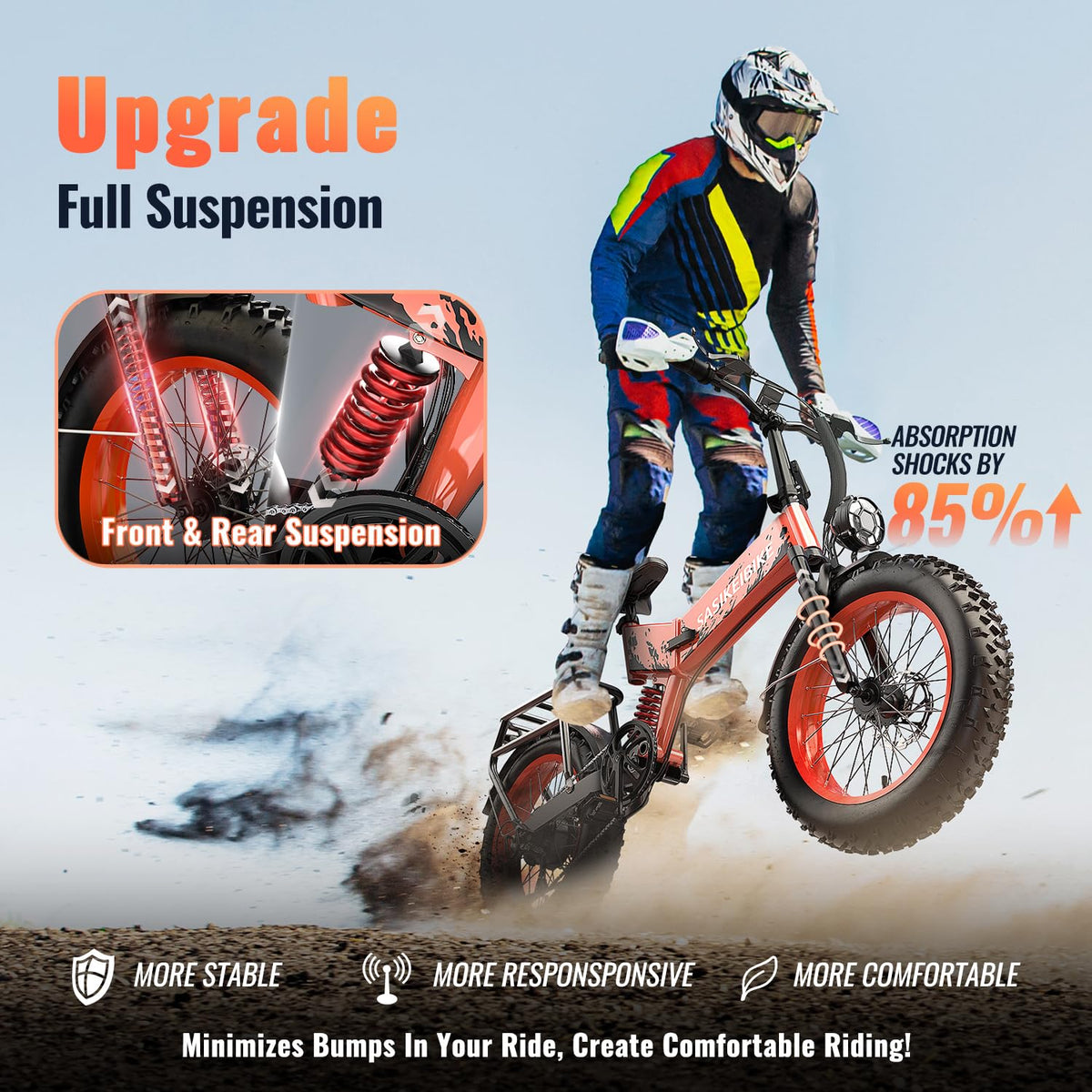 Foldable Electric Bike 1500W 52V 20AH 20" Fat Tire Full Suspension N502