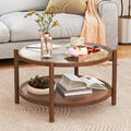 Rattan Round Glass Coffee Table with Storage Shelf U43660