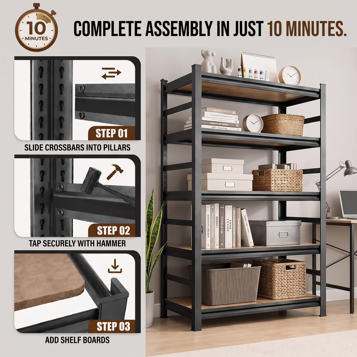 5 Tier Adjustable Wooden Bookshelf U9506