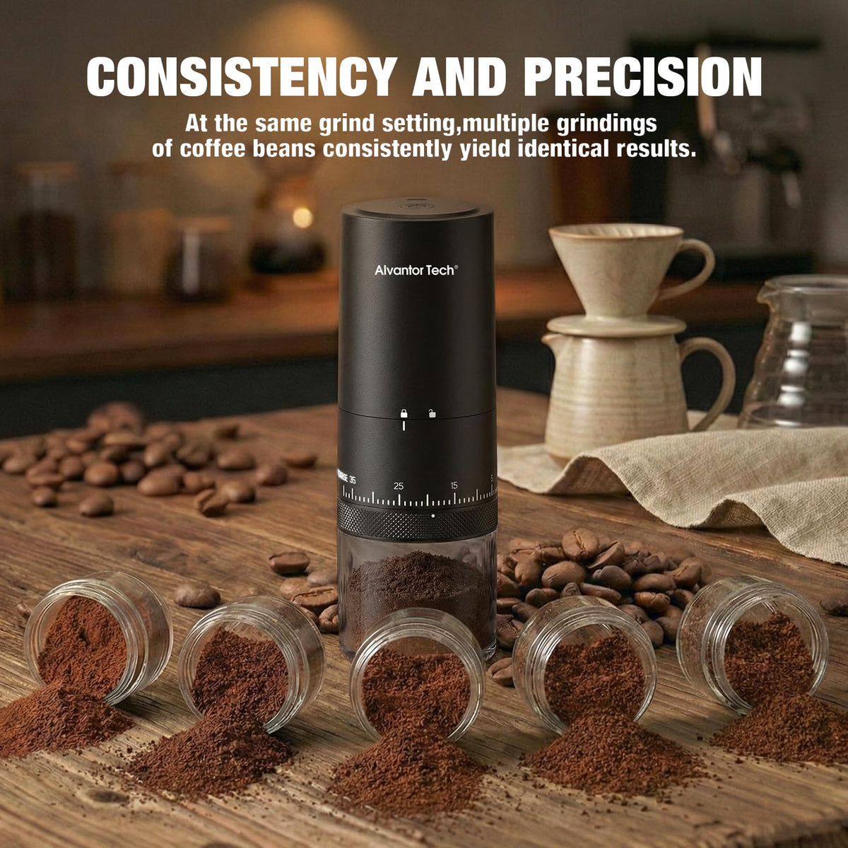 Portable Electric Burr Coffee Grinder with Ceramic Conical Burr U1428
